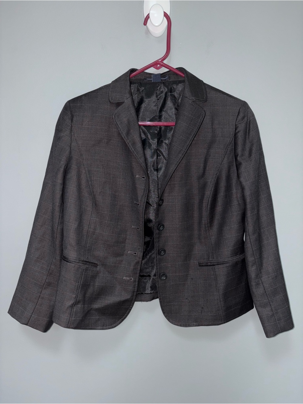 Gap‎ Women's Dark Gray Plaid Blazer Classic Tailored Lined Button Jacket Size 8